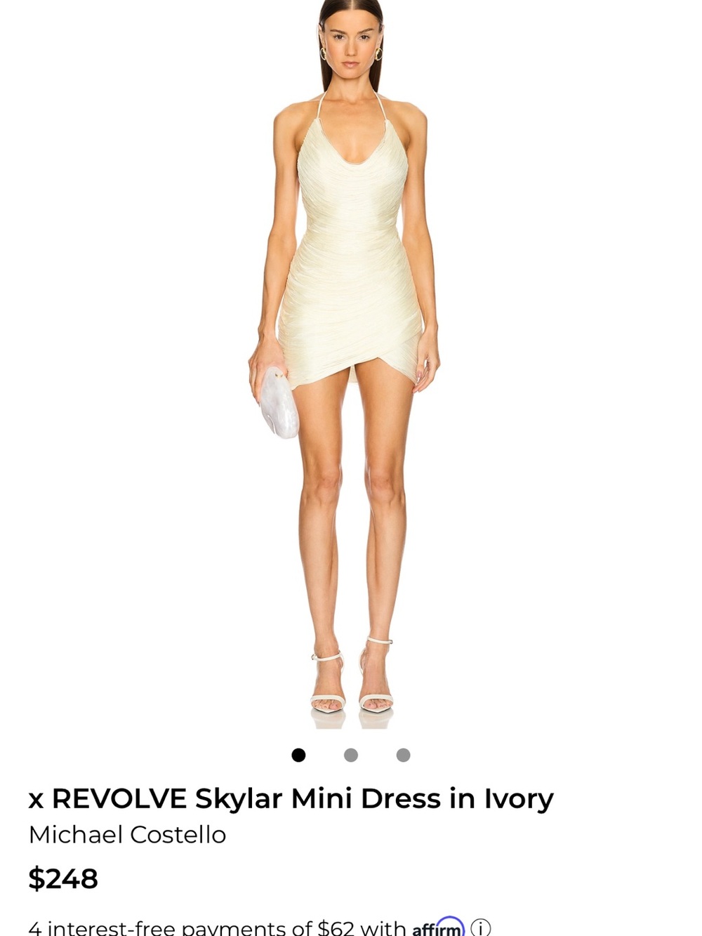 Michael Costello Halter Ruched Mini Dress in Ivory